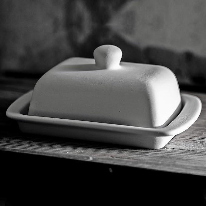 City to Cottage Large Ceramic Butter Dish With Lid for Countertop - Handcrafted Black and White Polka Dot Keeper, Container With Knob Handle, Holder Tray With Cover