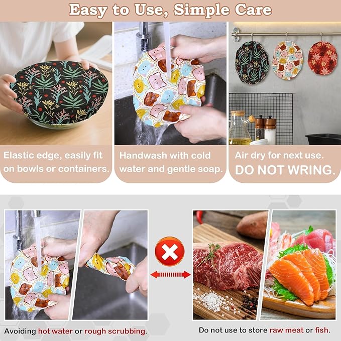 5-Size Reusable Beeswax Bowl Covers for Bread Proofing, Cotton Cloth Flexible Beeswax Wraps for Food Storage(Maple Leaves)