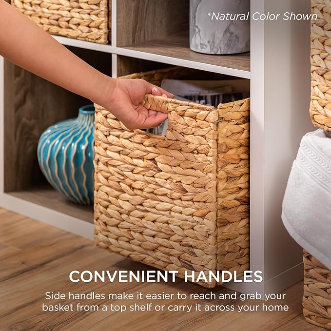 Best Choice Products 10.5x10.5in Pack of 5 Cube Storage Baskets, Water Hyacinth Multipurpose Collapsible Organizers, Handwoven Laundry Totes for Laundry, Living Room, Kids Room & Nursery - Gray