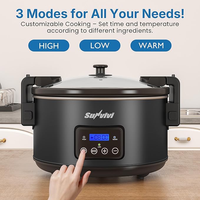 Programmable Slow Cooker with Locking Lid, Portable Multi-Cooker for Family and Gatherings, 8.5 QT Food Warmer with Adjustable Temp, Warmer with Digital Timer, Dishwasher-Safe, Black