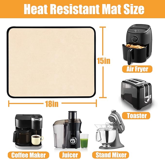 Heat Resistant Pad for Air Fryer, Oven, 15x18in Hot Pads for Kitchen Counter Heat Protector, Under Coffee Maker Mats for Quartz Countertop Protector, Deep Fryer Coffee Machine Mats (Khaki)
