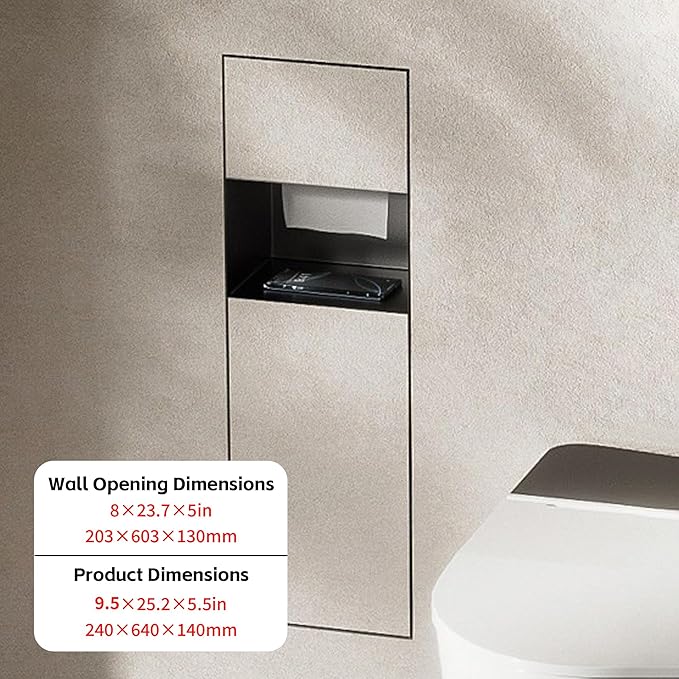 Recessed Bathroom Trash Can & Toilet Paper Holder Tile-Friendly Built-in Hidden Garbage Bin Stainless Steel Recessed Storage Cabinet Shower Nich for Toilet Bathroom Hotel,E
