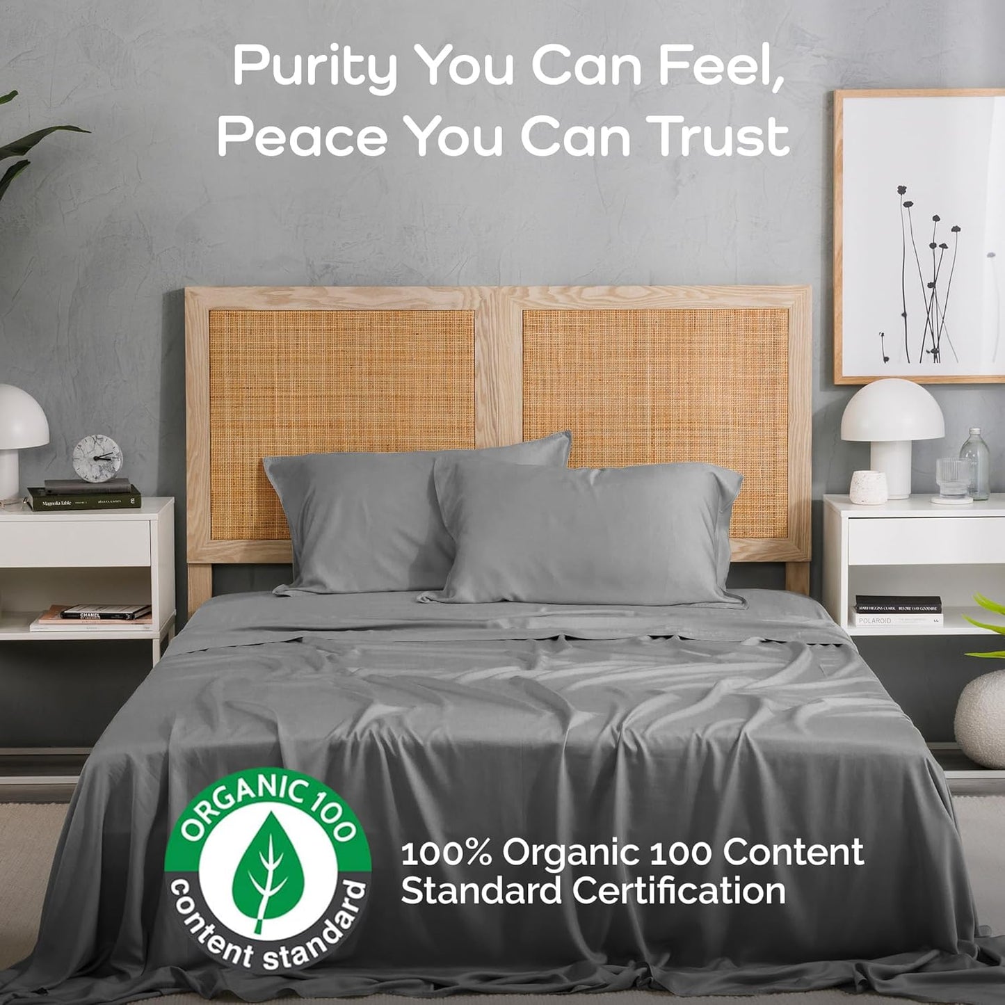 100% Viscose from Bamboo Sheets King Size, Super Soft Bedding Set, 4PC Cooling Sheets for Hot Sleepers, Vegan Silk Moisture Wicking, Organically Grown Bedsheet, Steel - 76" x 80"