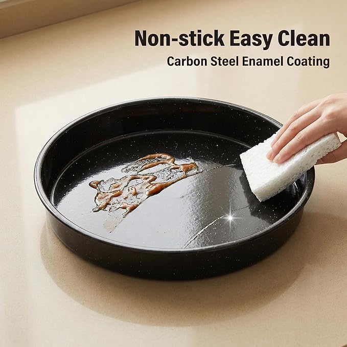 3-Pack Enamel Roasting Pan Set Round Deep Baking Pans Oven Trays10"/12"/14" Cake Pans High Performance Non-Toxic Pizza Pan Cookie Baking Sheets Oven Trays For Cooking Merry Christmas Gift for Mom