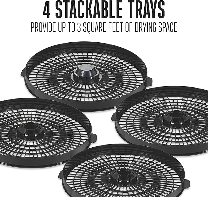 Weston Food Dehydrator Machine for Jerky, Fruit, Meat, Herbs, Vegetables, with Temperature Control (100-160F), 4 Stackable Trays (3 Sq. Ft.), Black & Stainless Steel Accents (75-0640-W)