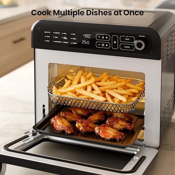 Kismile 18QT Air Fryer Toaster Oven Combo, 12-in-1 Countertop Convection Airfryer Oven, Adjustable 70–450℉ Temperature, Bake, Reheat & Broil, Fits 8-10″ Pizza, Complete Accessories Included, Black