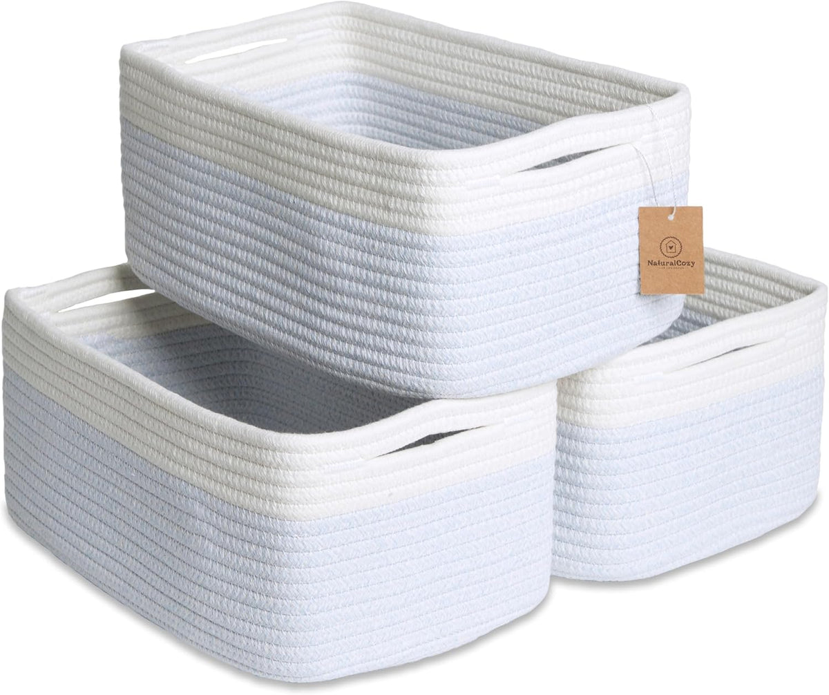 NaturalCozy 13.5”x8.5”x5.5” Rectangle Storage Baskets for Shelves 3 Pack | Cotton Rope Woven Small Baskets for Organizing | Small Storage Bins for Nursery, Bathroom, Closet, Shelf, Decorative