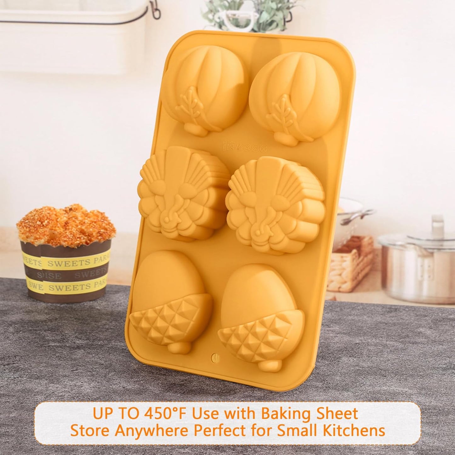 3-Pack 6-Cup Silicone Muffin Pans, Nonstick Cupcake Baking Molds, BPA/PFA-Free, Dishwasher & Oven Safe - Orange