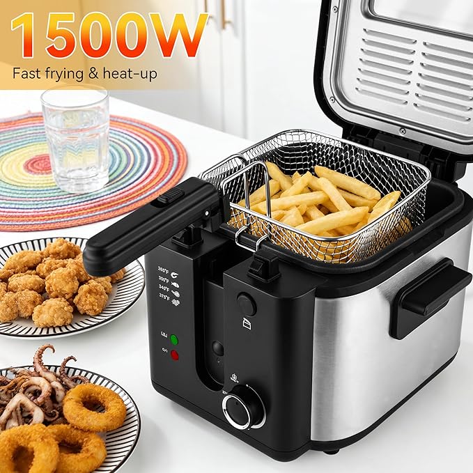 Pukomc Electric Deep Fryer with Basket,Adjustable Temperature Frying Pot for Home Use,Removable Lid and 2.5L Non-Stick Inner Pot & Easy to Clean