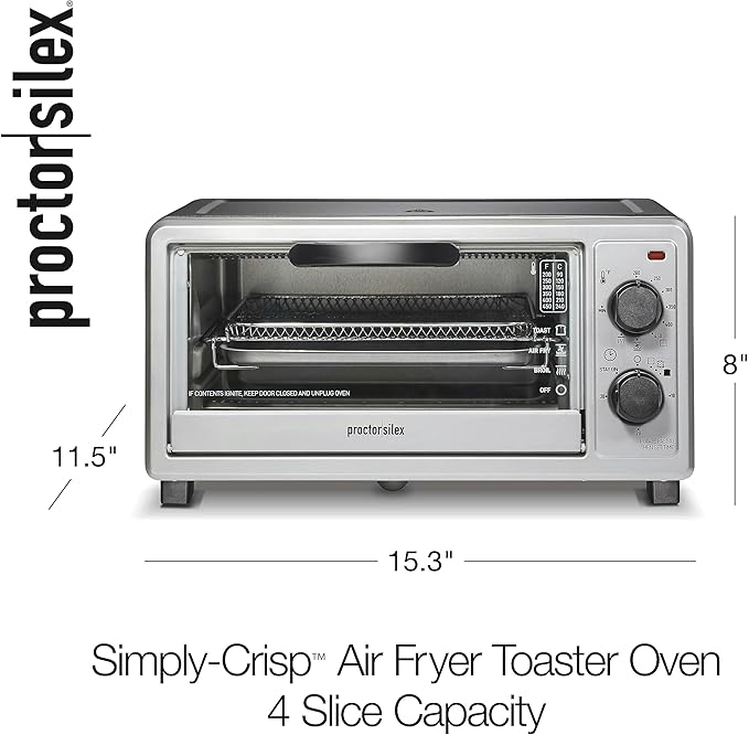 Proctor Silex Simply-Crisp Air Fryer Toaster Oven Combo with 4-in-1 Functionality (Air Fry, Bake, Broil & Toast), 1200 Watts, Fits 4 Slices or Personal Pizza, Auto Shutoff, Black (31265)