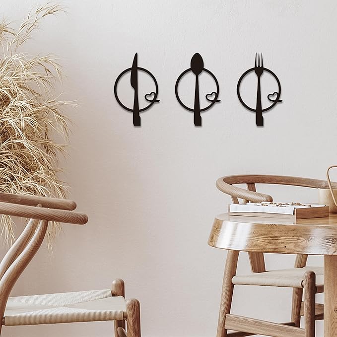 Three-Piece Knife, Fork and Spoon Kitchen Hook - Metal Wall Hanging, Modern Kitchen Artwork, Practical Hook for Home, Gift for Women/Mom