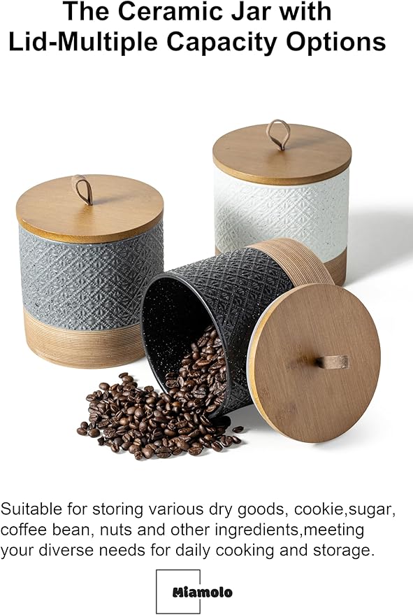 Miamolo Ceramic Jars with Lid, Small Coffee Canister with Lid, Kitchen Food Storage Jars for Sugar Loose Leaf Tea Candy, Decorative Jar for Countertop, Pantry, Coffee Bar Accessories Black & 20 fl.oz
