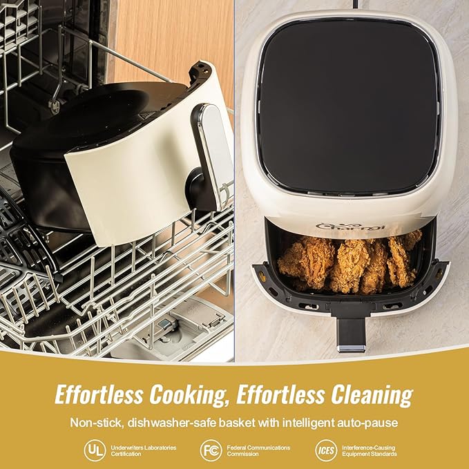 Charmi 5QT Air Fryer – Beautiful Retro Design, Stylish Countertop Look, Safe Auto Shutoff, Digital Touchscreen, 8 Cooking Presets, Digital Recipes Included(Cream White)