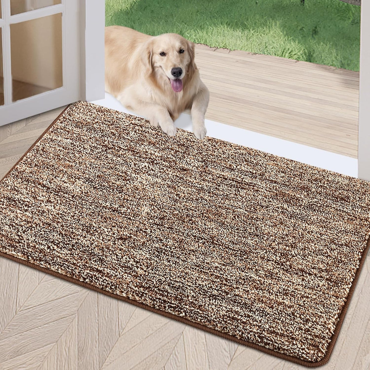 REFETONE Indoor Doormat, Front Door Mat 32"x40" Absorbent Rubber Backing Non Slip Door Mats, Washable Low-Profile Inside Floor Mat Door Rugs for Entryway, Resist Dirt Mud Mat for Dogs, Coffee/Brown