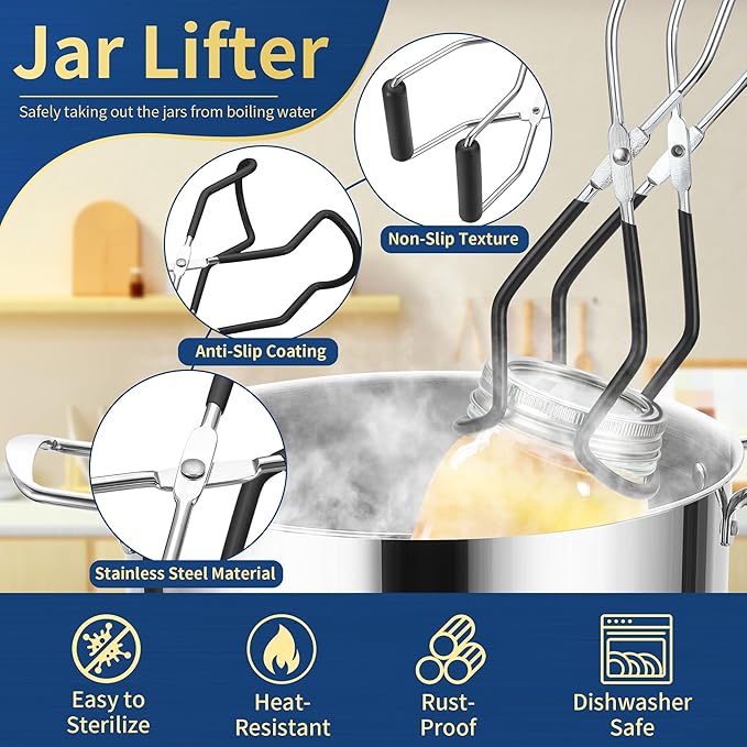 Canning Supplies Starter Kit,Canning Kit for Beginners of 9 with Jar Lifter,Wide Mouth Funnel,Wrench,Tongs,Lid Lifter,Bubble Popper,Canning Labels,ladle,Measuring Spoon-Black