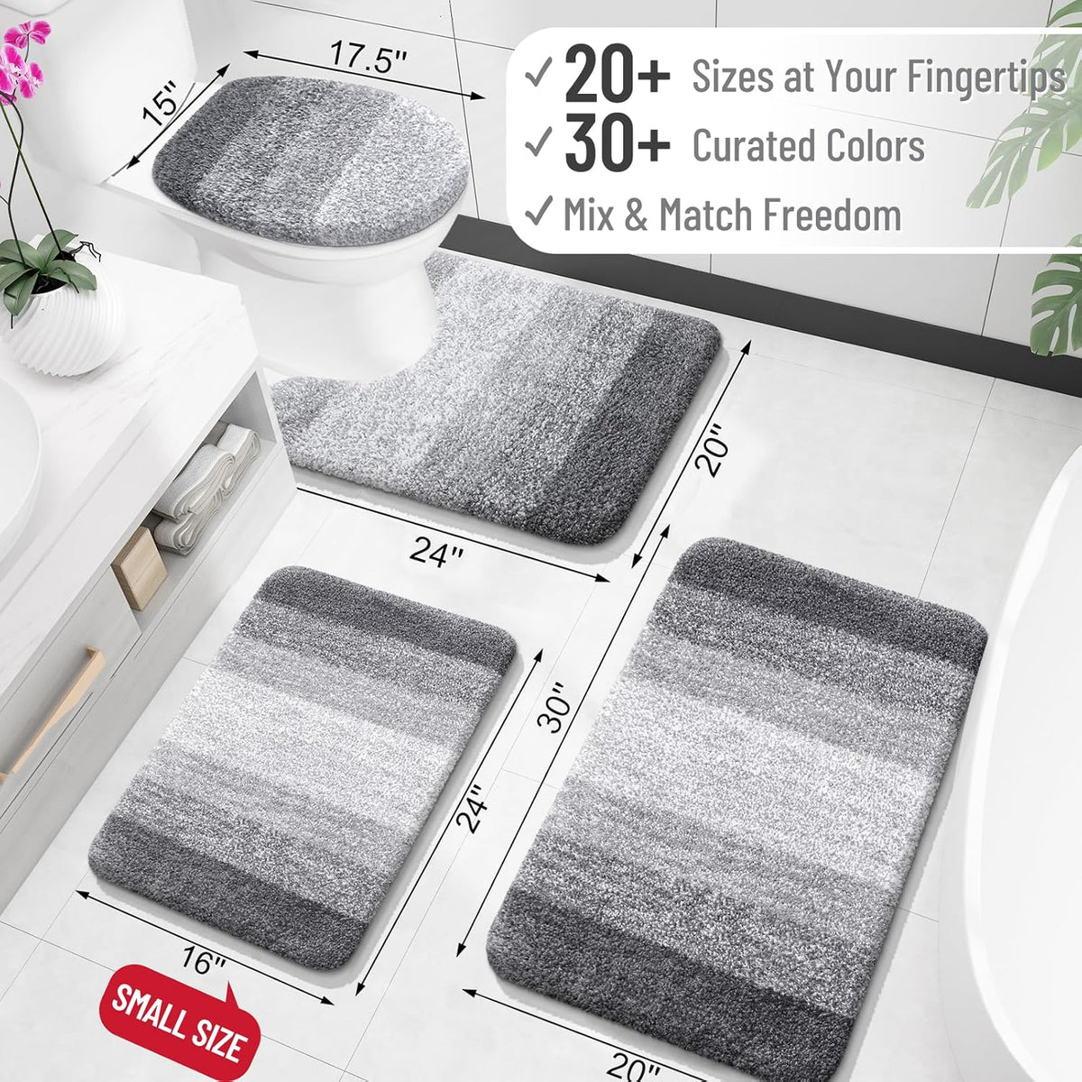 OLANLY Bathroom Rugs Mat 44x32, Extra Soft Absorbent Microfiber Bath Rugs, Rubber Backing, Quick Dry, Machine Washable Bath Mats for Bathroom Floor, Tub and Shower, Home Decor Accessories, Grey