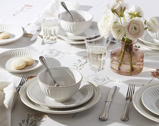Lenox French Perle Groove 12-Piece Plate & Bowl Set, 23.05 LB, White