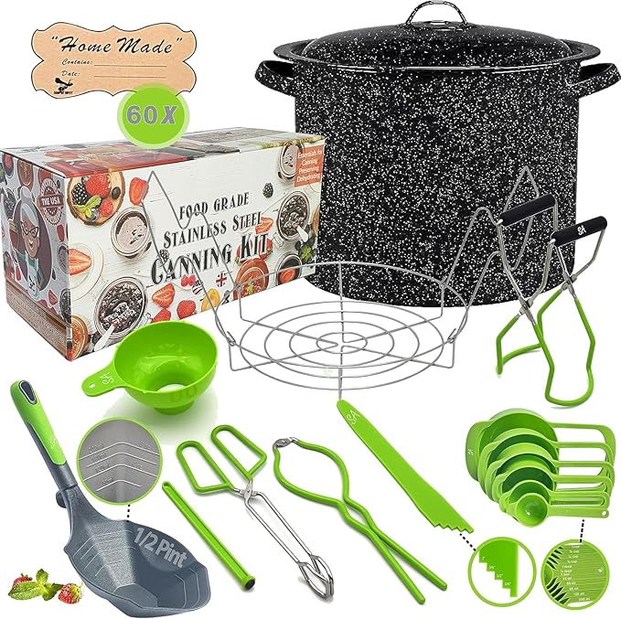 Supa Ant Canning Supplies - Water Bath Canning Pot with Rack & Lid - Starter Kits Set for Beginners - Stainless Steel Water Bath Canner Kit & Rack - Rack, XL Ladle, Measuring Cups, Kitchen Funnel