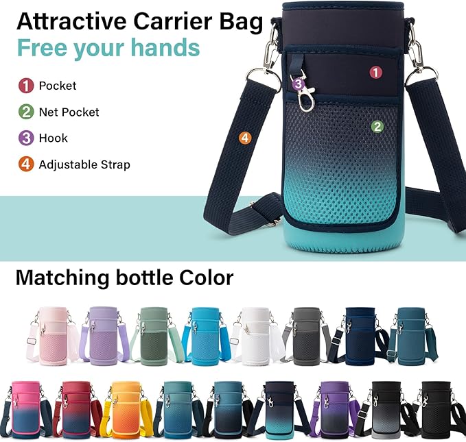 DYSANKY Insulated Water Bottle | Thickened Stainless Steel Vacuum Metal | Portable Sports Water Jug for Gym and Hiking with Straw, Carrier Bag, Handle Strap | BPA-Free 32 oz