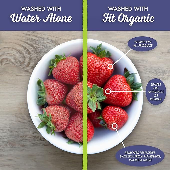 Fit Organic Produce Wash, 32 Oz. Soaker, Fruit and Vegetable Wash & Pesticide/Wax Remover, Transparent