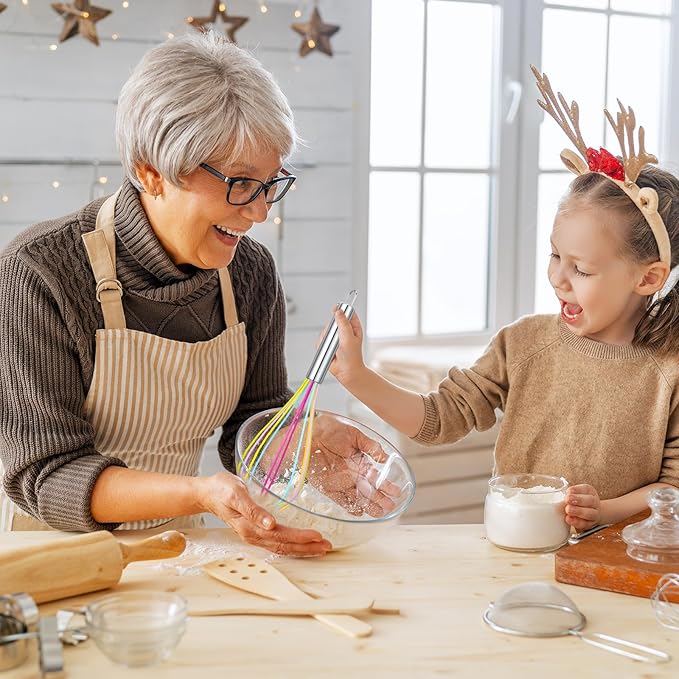Domensi 8 Pcs 12 Inch Whisks Bulk for Cooking Silicone Whisks Non Scratch Stainless Steel Hand Coated Metal Heat Resistant Egg Beaters for Classroom Cook Party Favor Gift Supplies