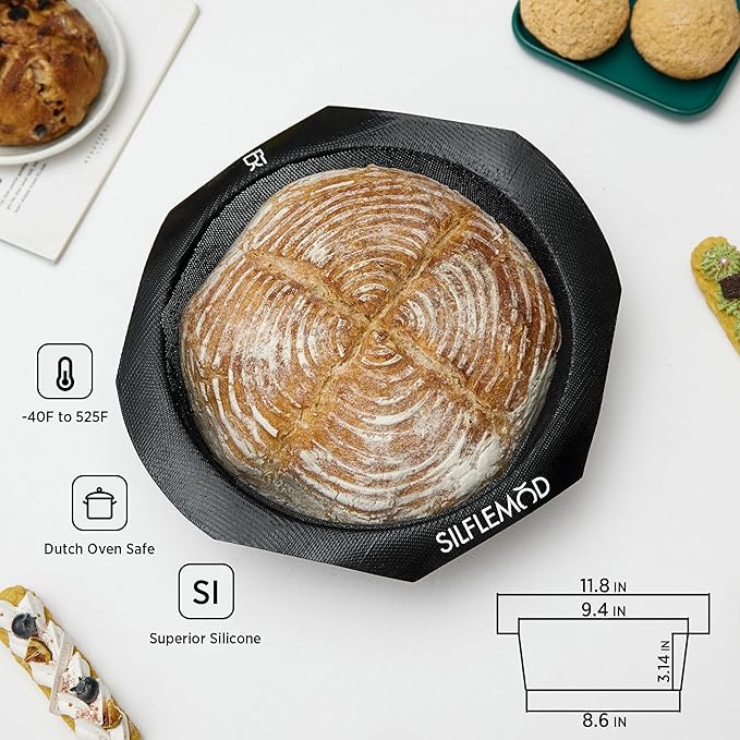 Silicone Peforated Sourdough Bread Baking Mold - Perfect Round Silicone Bread Sling for Dutch Oven - Cast Iron Pot Liner for Bread Baking