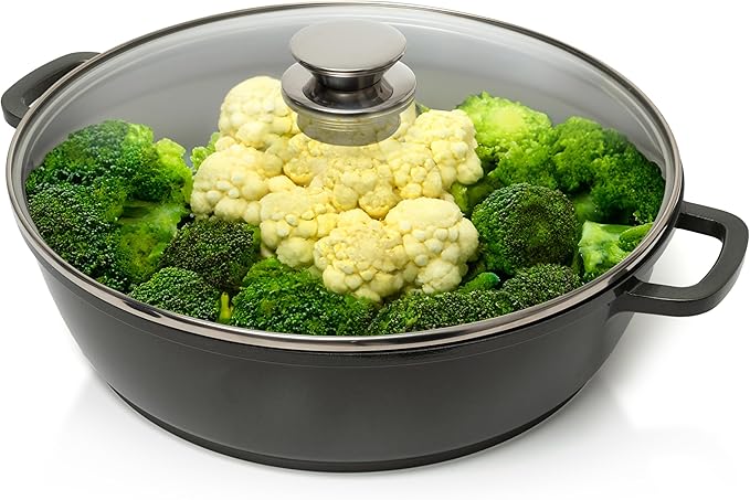 Moss & Stone 12 Inch Nonstick Large Skillet with Lid, 5 Quart Deep Saute Pan, Dishwasher & Oven Safe, Double Handled Frying Pan With Lid, PFOA Free Induction Compatible Cookware