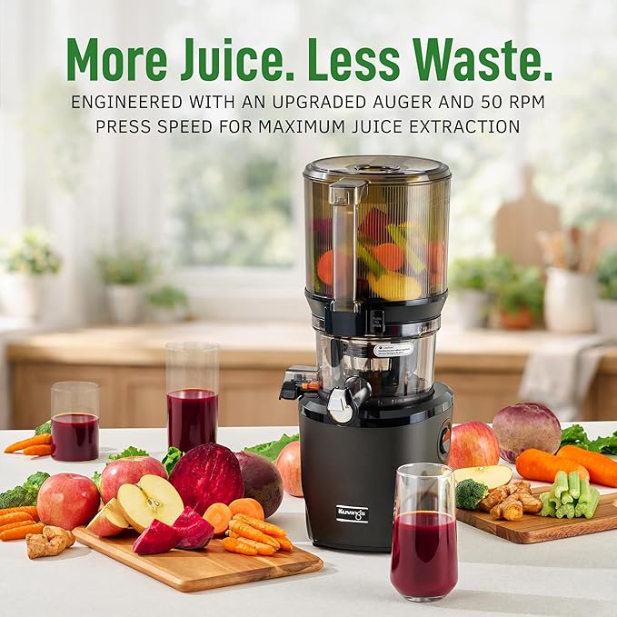 Kuvings AUTO10 Cold Press Juicer Machine – Self-Feeding for Hands-Free Use – Easy to Clean, Quiet 240W Motor, 100 oz Large Masticating Juicer – Designed for Silky Juice with Low Pulp – White