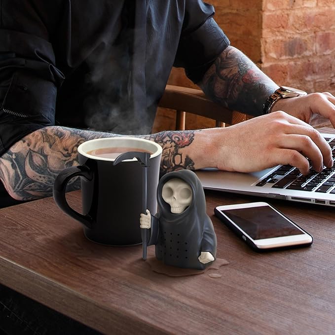 Genuine Fred Grim Steeper Reusable Silicone Tea Infuser, Black Grim Reaper Design, Fun and Clever Kitchen Gadget for Tea Lovers and Enthusiasts
