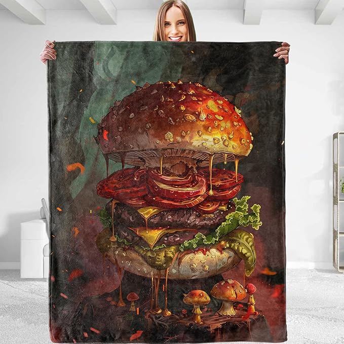 Funny Hamburger Plush Throw Blanket - Soft, Comfy, Lightweight, Warm, and Fuzzy - Ideal Gift for Men and Boys - Perfect for Couch, Bedroom, Travel, Bed - 50x40 inches