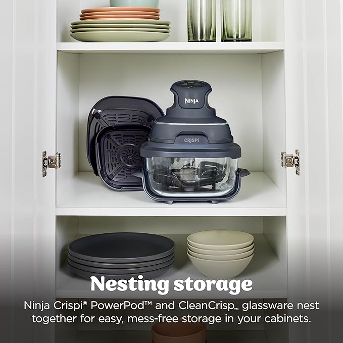 Ninja Crispi 4-in-1 Glass Air Fryer | 450°F | Non-Toxic | 4QT & 6-Cup Glass Containers w/Lids | Microwave, Freezer, Dishwasher Safe | Max Crisp, Air Fry, Bake, Recrisp | Cyberspace Gray, FN101GY