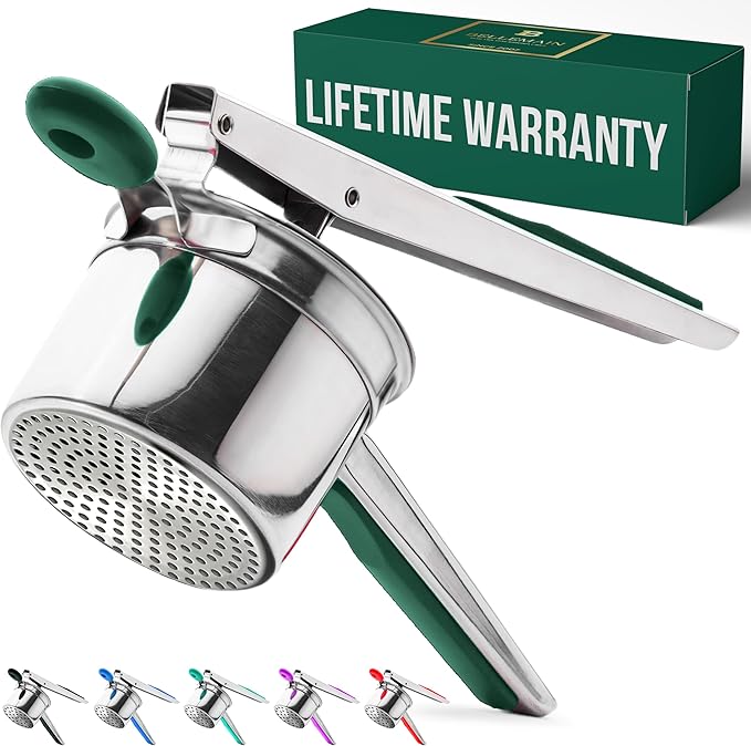 Bellemain 15 oz Large Potato Ricer | Heavy-Duty Stainless Steel Potato Ricer & Masher | Perfect for Mashed Potatoes | Ricer Kitchen Tool with Fixed Disc (Green)