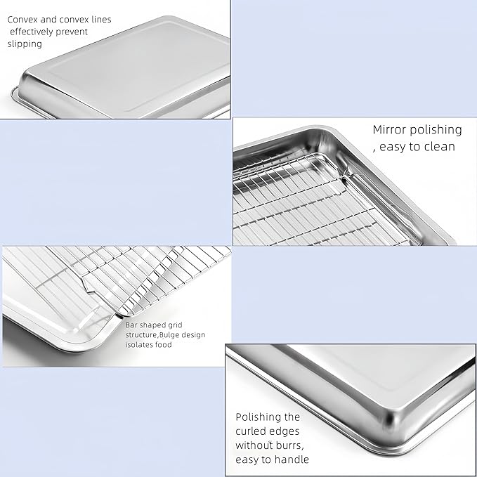 Roasting Pan Heavy Duty Stainless steel Turkey Pans for Oven,Toaster Oven Tray Pans with cooling rack,Hotel Pan, Barbeque Grill Pan,Deep Edge,Mirror treatment, Dishwasher Safe (17.5"x13.6"x2.8")