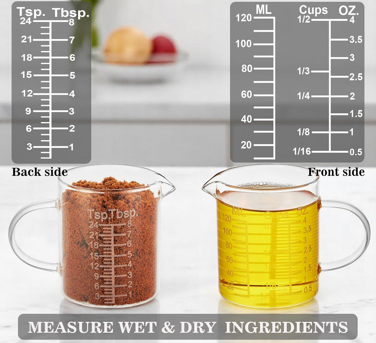 Ackers Etching Scale Measuring Glass -[Insulated handle | V-Shaped Spout]-Made of High Borosilicate Glass Measuring for Kitchen or Restaurant, Easy to Read, 120 ML (4 Oz)
