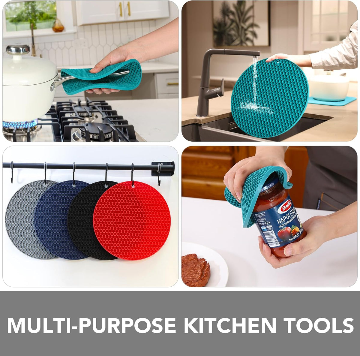 Joyhalo Trivets for Hot Dishes - Hot Pads for Kitchen, Silicone Pot Holders for Hot Pots and Pans, Silicone Mats for Kitchen Countertops, Table, Flexible Easy to Wash and Dry, Green