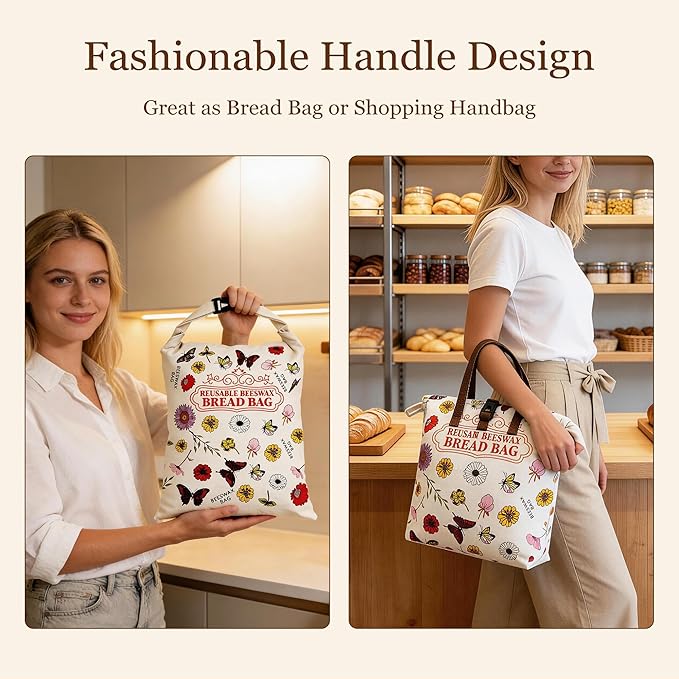 2 Pack Reusable Beeswax Bread Bags for Homemade Bread with Handle,17 X 13 Inch Large Cotton Sourdough Bread Storage for Fridge Freezer Counter,Keep Fresh Longer