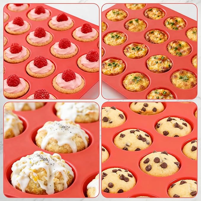 CAKETIME Silicone Mini Muffin Pan, 24 Cups Mini Cupcake Pans Silicone Muffin Tin for Baking Nonstick 2 Pack
