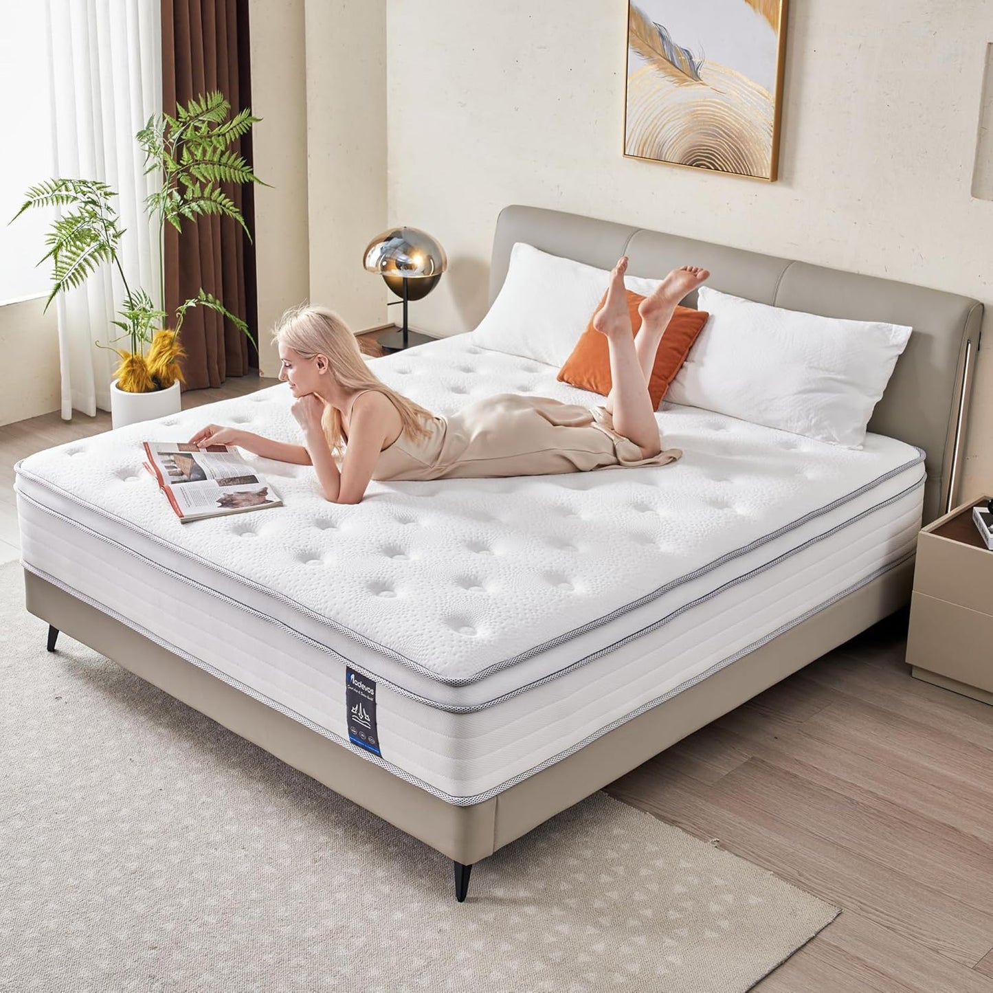Queen Mattress, 10 Inch Hybrid Mattress in a Box, Memory Foam and Individual Pocket Springs, Fiberglass Free, Soft and Breathable, Medium Firm Feel