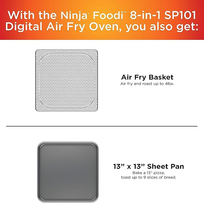 Ninja Digital Air Fryer & Toaster Oven | 8-in-1 Functionality | Flip-Up Design | XL Capacity | Air Fry Basket, Sheet Pan, Wire Rack & Crumb Tray | 1800 Watt | Silver | SP101