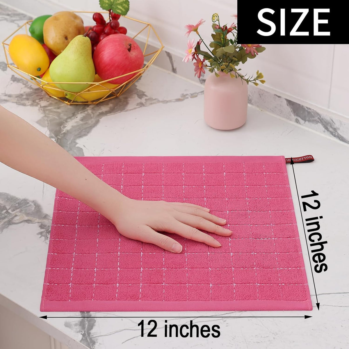Homaxy 100% Cotton Terry Kitchen Dish Cloths, Ultra Soft and Absorbent Dish Towels for Kitchen, Suitable for Drying and Washing Dishes, 6 Pack, 12 x 12 Inches, Rose Red