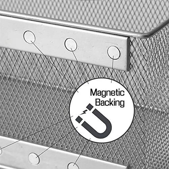 Ybmhome Wire Mesh Magnetic Storage Basket, Trash Caddy, Container, Desk Tray, Office Supply Organizer Silver for Refrigerator/Microwave Oven or Magnetic Surface in Kitchen or Office (8, Large (White))