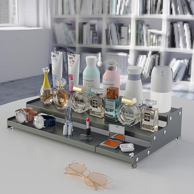 Jojocross Spice Rack Organizer for Cabinet, 3 Tier Expandable Spices Storage, Great for Kitchen Cabinets, Cupboard,Pantry and Countertop More(Gun-Gray, 1 PACK/GUN-GRAY)