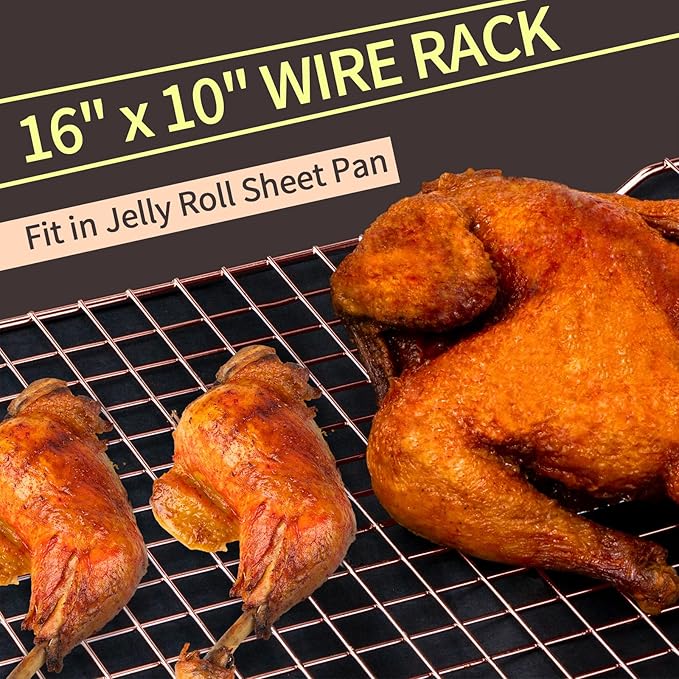 BRIOUT Cooling Rack for Baking, 16x10 Inches Baking Rack, Thick Wire Cookie Rack for Cooking, Roasting, Grilling, Drying, Oven Safe, Fits Half Sheet Pan, Rose Gold