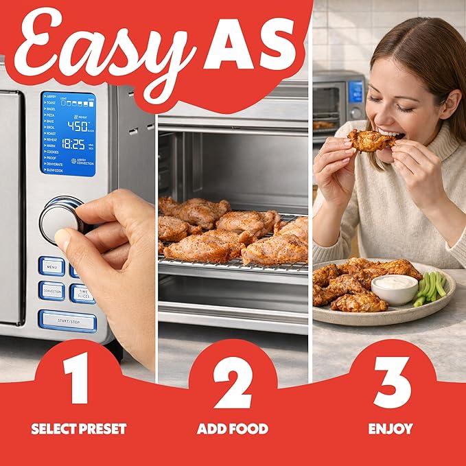 Gourmia Air Fryer French Door Toaster Oven - 6-Slice Capacity, LED Display with 14 Cooking Presets, Stainless Steel