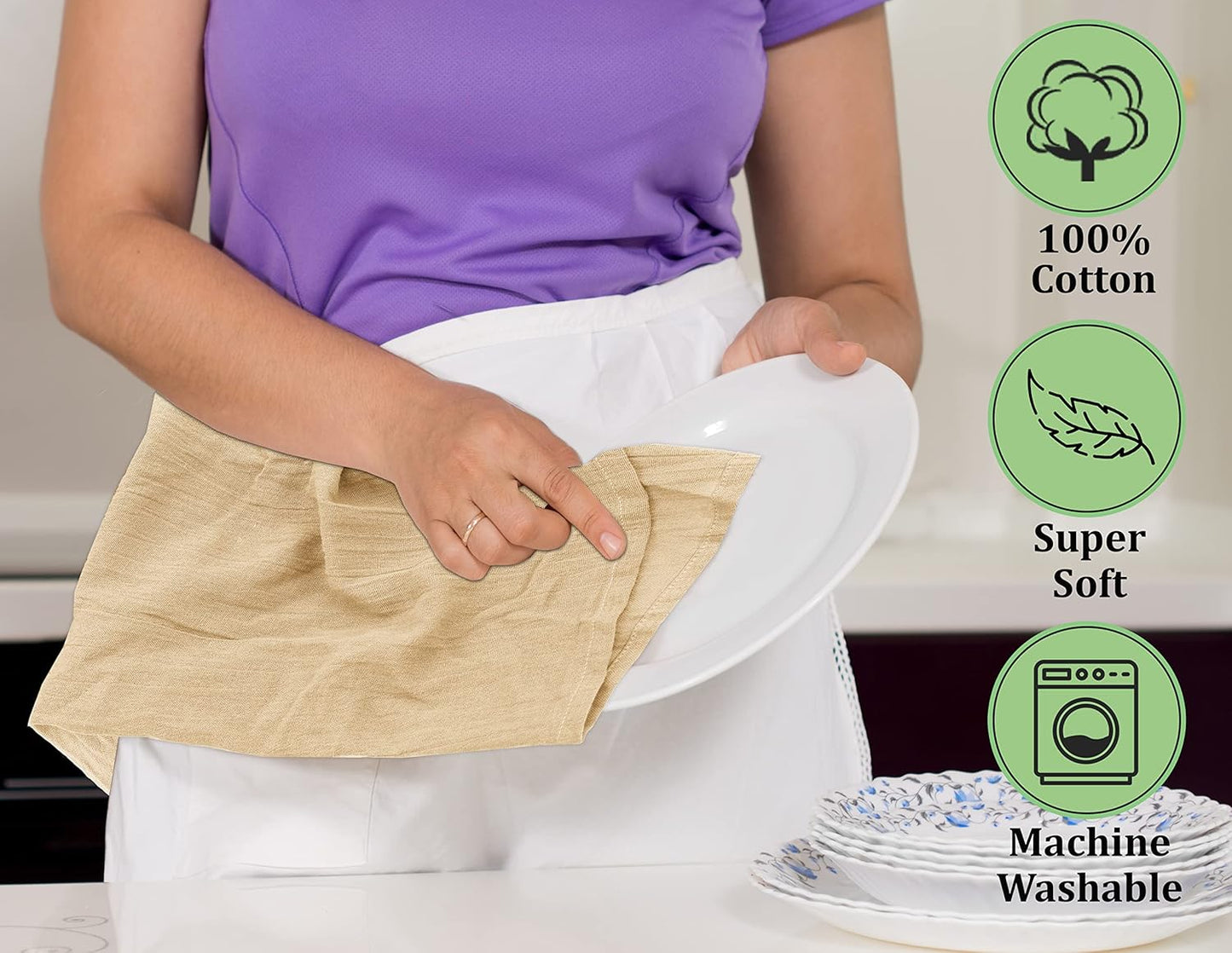 RUVANTI Flour Sack Towels 6 Pack 28x28 Inch, 100% Cotton Tea Towel, Reusable, Machine Washable, Absorbent BarTowels - Dish Cloth Perfect for Drying Dishes & Cleaning - Camel