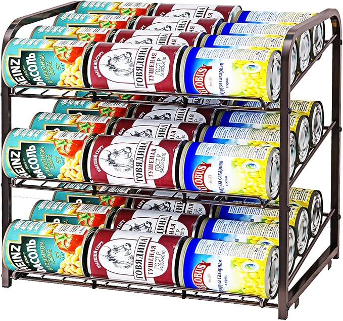 AIYAKA 3 Tier Stackable Can Rack Organizer,for food storage,kitchen cabinets or countertops,Storage for 36 cans,Bronze