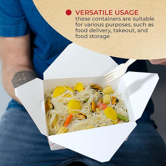 Take Out Boxes (60 Pack) 45oz White - Cardboard Paper Togo Chinese - Takeout Storage Containers -Biodegradable Eco To Go Food Containers For Restaurants Catering