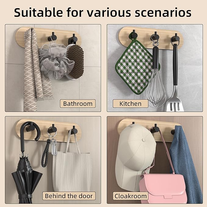 Kayqi 304 Stainless Steel Modern Large Hooks, Suitable for Various scenarios Such as bathrooms, Kitchens, bedrooms, Offices, etc. (Set of 2) (Black)