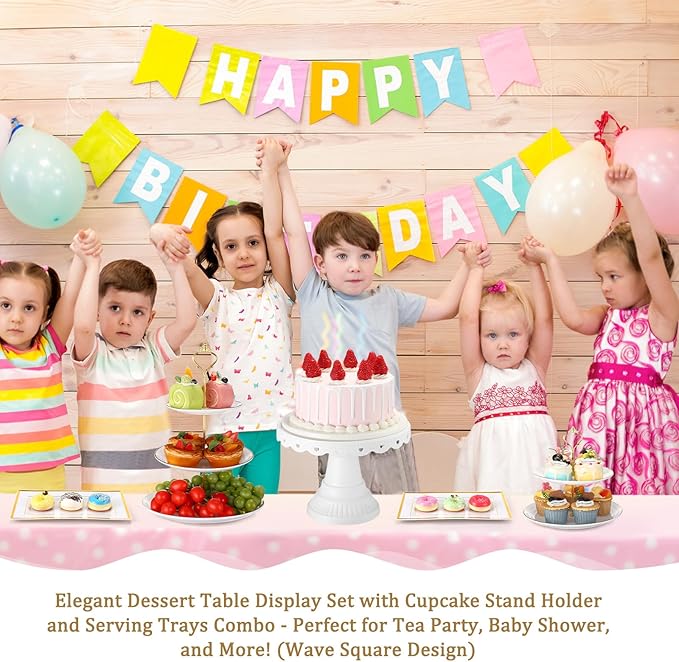 Willinglong 12 Pcs Dessert Table Display Stand Set Include 5 Cupcake Stand Holder Tier Tower 1 Cake Stand 6 Serving Tray Combo for Party Birthday Baby Shower Wedding(Round)