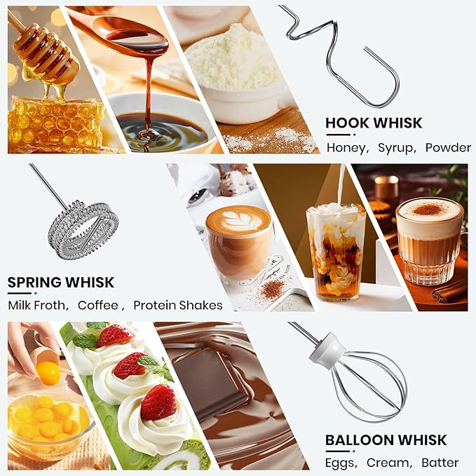 Colarlemo Milk Frother Handheld Rechargeable with Stand, Frother Wand Drink Mixer Electric Whisk for Coffee, Detachable With 3 Stainless Whisks, Hand Mixer for Lattes, Cappuccino, Matcha, Egg, Green